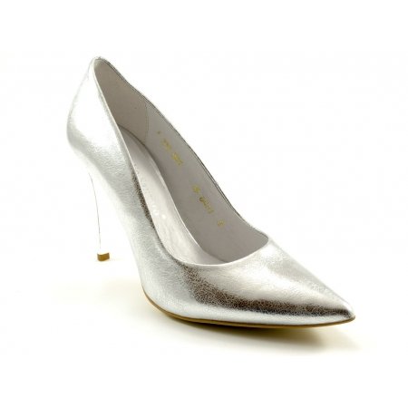 Czółenka Giulio Santoro by Presto P-6901 srebrne lico, metaliczny obcas