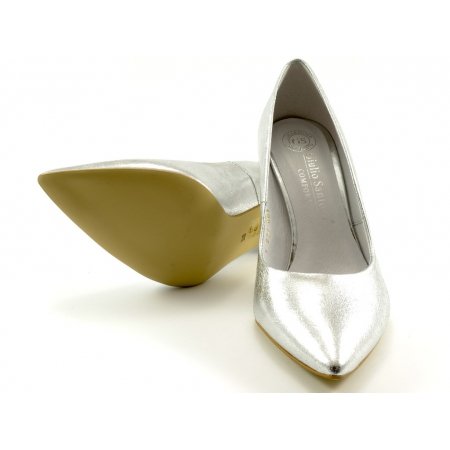 Czółenka Giulio Santoro by Presto P-6901 srebrne lico, metaliczny obcas