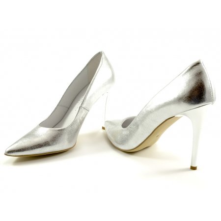 Czółenka Giulio Santoro by Presto P-6901 srebrne lico, metaliczny obcas