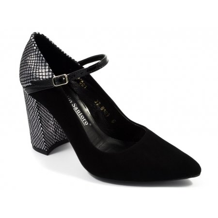 Czółenka Giulio Santoro by Presto P-9103 czarno srebrny zamsz