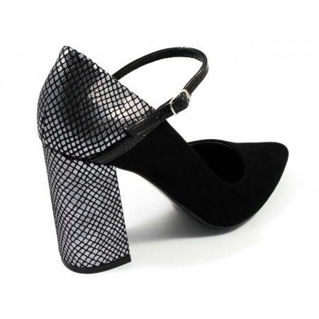 Czółenka Giulio Santoro by Presto P-9103 czarno srebrny zamsz