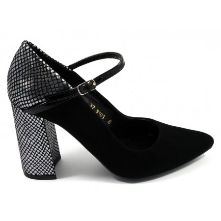 Czółenka Giulio Santoro by Presto P-9103 czarno srebrny zamsz