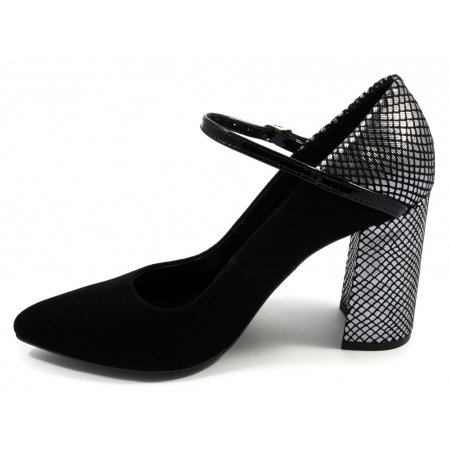 Czółenka Giulio Santoro by Presto P-9103 czarno srebrny zamsz