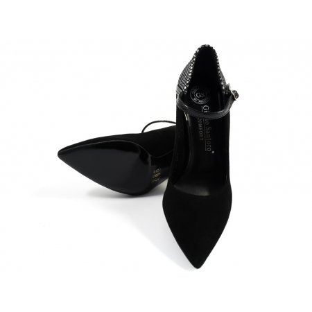 Czółenka Giulio Santoro by Presto P-9103 czarno srebrny zamsz