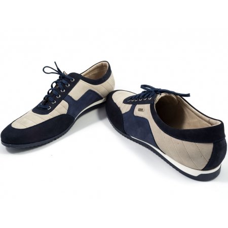 Półbuty Lavaggio 487 beżowo granatowo zamsz